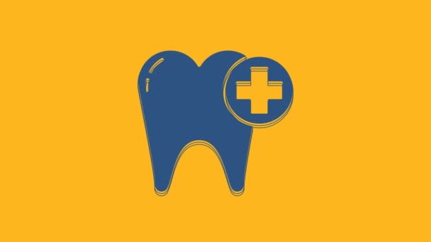 Niebieski Ząb Ikona Izolowana Pomarańczowym Tle Symbol Zęba Dla Kliniki — Wideo stockowe