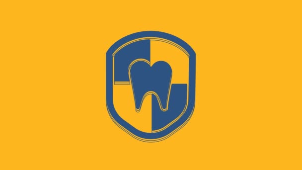 Icono Protección Dental Azul Aislado Sobre Fondo Naranja Diente Con — Vídeos de Stock