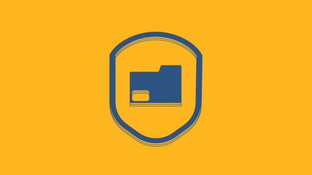 Ikona Ochrony Folderu Blue Document Odizolowana Pomarańczowym Tle Poufne Informacje — Wideo stockowe