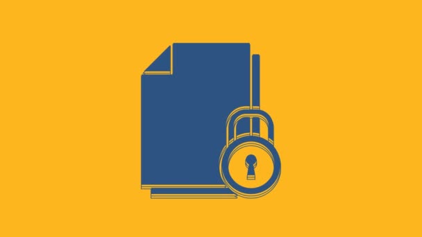 Niebieski Dokument Ikona Blokady Pomarańczowym Tle Format Pliku Kłódka Ochrona — Wideo stockowe