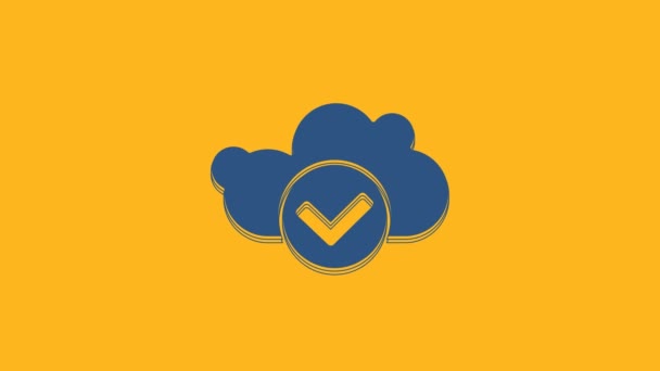 Blue Cloud Met Vinkje Pictogram Geïsoleerd Oranje Achtergrond Gegevensbescherming Voor — Stockvideo