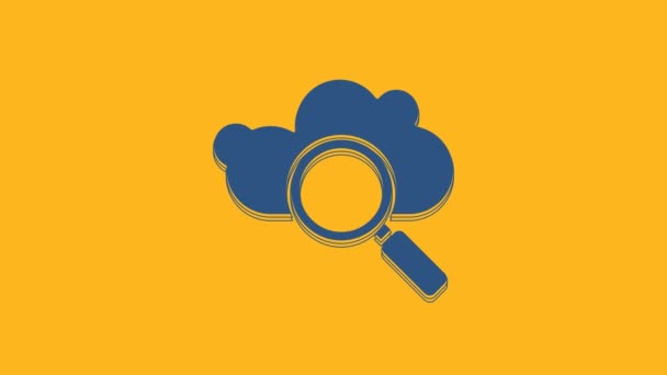 Blue Search Cloud Computing Icon Izolat Fundal Portocaliu Mărire Sticlă — Videoclip de stoc