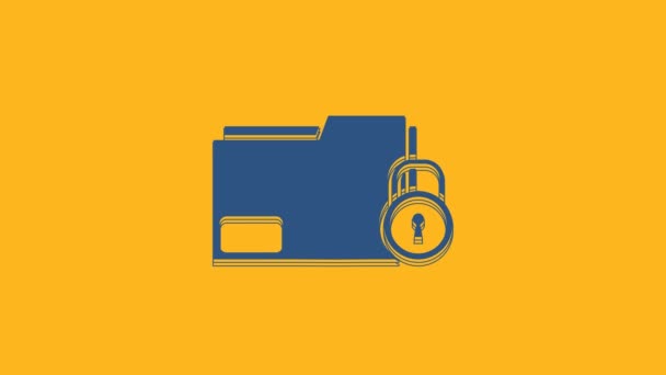 Blue Folder Lock Icon Isolated Orange Background Closed Folder Padlock — Stockvideo