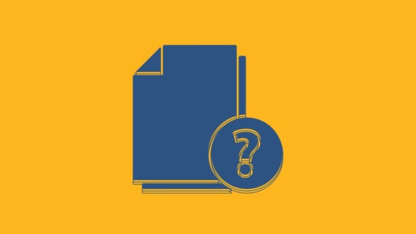 Синий Значок Неизвестного Документа Выделен Оранжевом Фоне Файл Знаком Вопроса — стоковое видео
