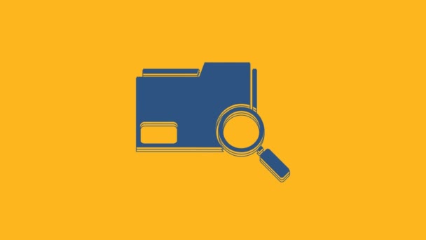 Koncepcja Blue Search Ikoną Folderu Pomarańczowym Tle Szkło Powiększające Dokumenty — Wideo stockowe