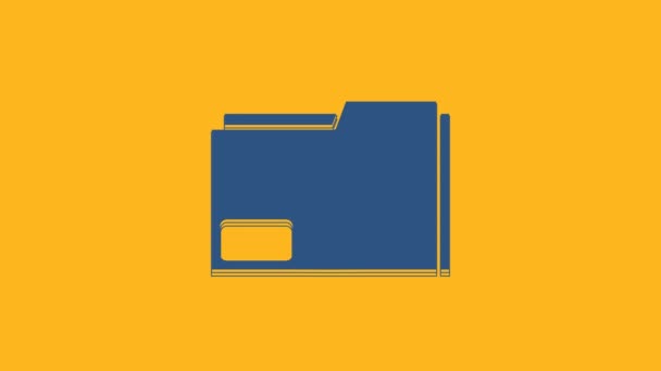 蓝色文档文件夹图标孤立在橙色背景 会计粘合剂符号 簿记管理 4K视频运动图形动画 — 图库视频影像