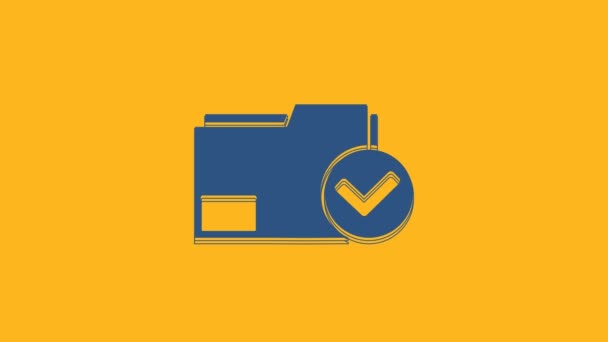Голубая Папка Document Значок Галочки Выделены Оранжевом Фоне Reecklist Icon — стоковое видео