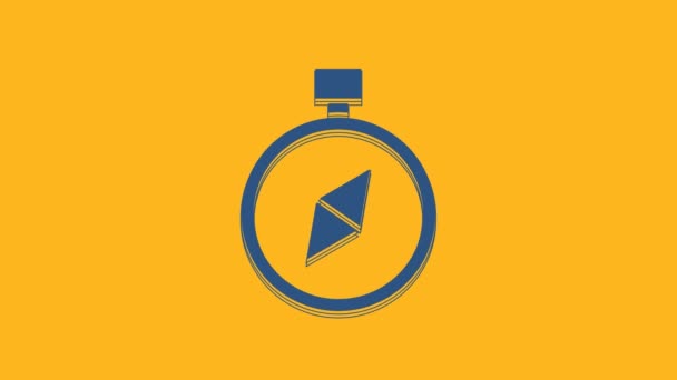 Ikona Niebieskiego Kompasu Odizolowana Pomarańczowym Tle Symbol Nawigacji Windrose Wiatr — Wideo stockowe