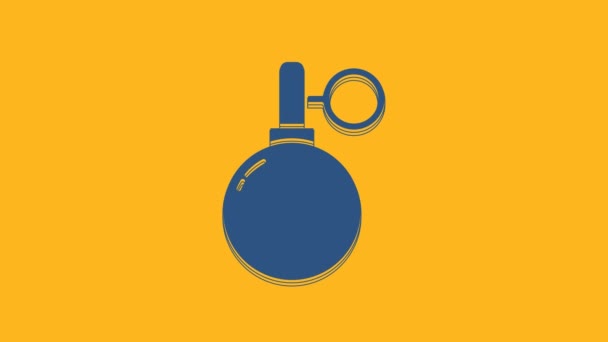 Blue Hand Grenade Icon Isolated Orange Background Bomb Explosion Video — Stock videók