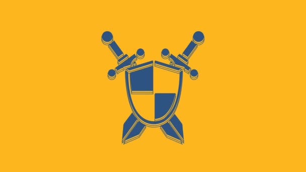 Escudo Medieval Azul Con Icono Espadas Cruzadas Aisladas Sobre Fondo — Vídeo de stock