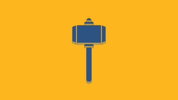 Blue Battle Hammer Icon Isolated Orange Background Video Motion Graphic — Stock Video