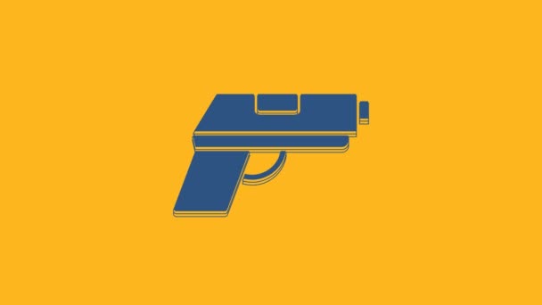 Blue Pistol Gun Icon Isolated Orange Background Police Military Handgun — Video Stock