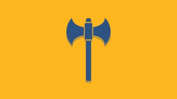 Blue Medieval Axe Icon Isolated Orange Background Battle Axe Executioner — Stock Video