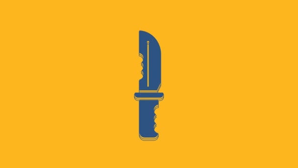 Icono Azul Cuchillo Militar Aislado Sobre Fondo Naranja Animación Gráfica — Vídeos de Stock