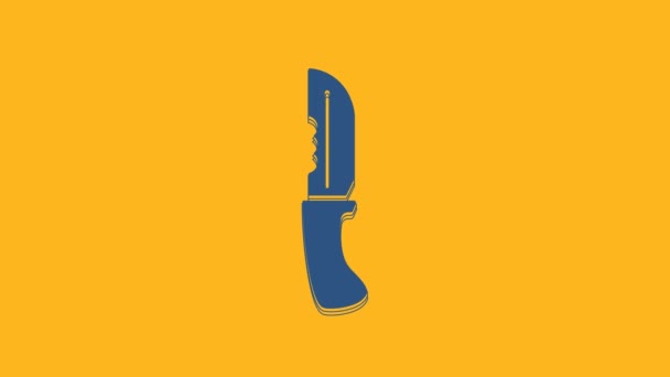 Blue Military Knife Icon Isolated Orange Background Video Motion Graphic — Vídeo de Stock