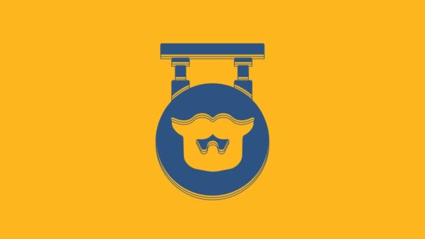 Niebieska Ikona Fryzjera Odizolowana Pomarańczowym Tle Logo Fryzjera Lub Szyld — Wideo stockowe