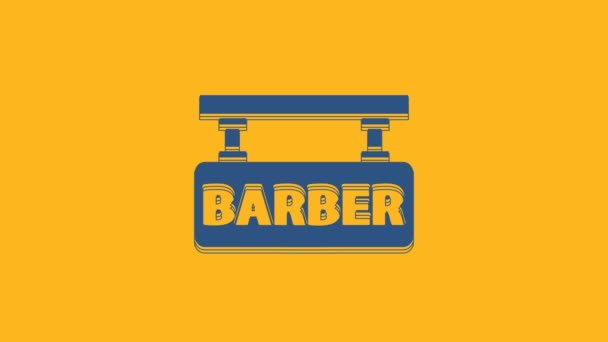 Blue Barbershop Icon Isolated Orange Background Hairdresser Logo Signboard Video — 图库视频影像