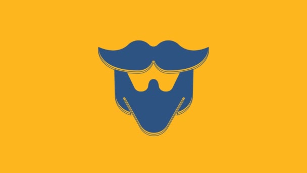 Blue Mustache Beard Icon Isolated Orange Background Barbershop Symbol Facial — Stockvideo