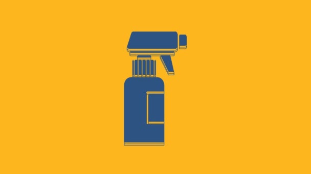 Modré Kadeřník Pistole Sprej Láhev Ikonou Vody Izolované Oranžovém Pozadí — Stock video