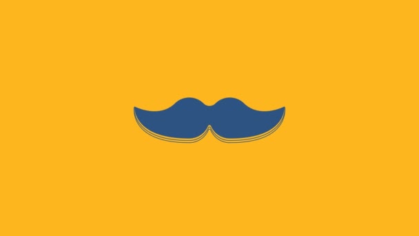Icono Bigote Azul Aislado Sobre Fondo Naranja Símbolo Barbería Estilo — Vídeo de stock