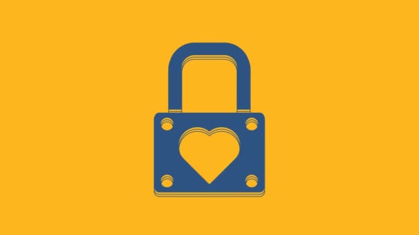 Blue Lock Heart Icon Isolated Orange Background Locked Heart Love — Stock Video