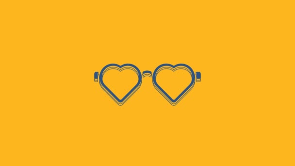 Blue Heart Shaped Love Glasses Icon Isolated Orange Background Suitable — Stockvideo