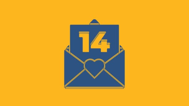 Blue Envelope Valentine Heart Icon Isolated Orange Background Message Love — Stock videók