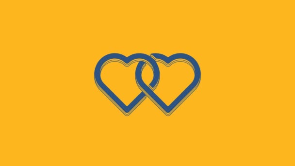 Blue Two Linked Hearts Icoon Geïsoleerd Oranje Achtergrond Romantisch Symbool — Stockvideo
