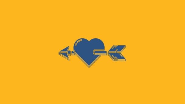 Blue Amour Symbol Heart Arrow Icon Isolated Orange Background Love — 图库视频影像
