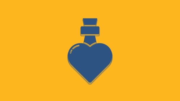 Μπλε Μπουκάλι Φίλτρο Αγάπης Εικονίδιο Απομονώνονται Πορτοκαλί Φόντο Σύμβολο Του — Αρχείο Βίντεο