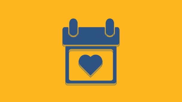 Modrý Kalendář Ikonou Srdce Izolované Oranžovém Pozadí Valentýn Symbol Lásky — Stock video