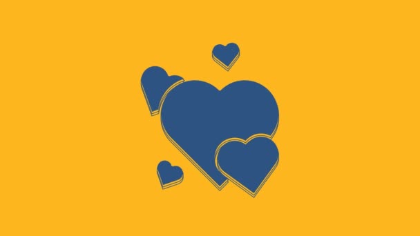 Blue Heart Icon Isolated Orange Background Romantic Symbol Linked Join — Stockvideo