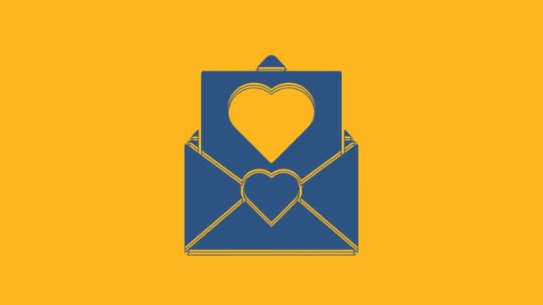 Blue Envelope Valentine Heart Icon Isolated Orange Background Message Love — Video
