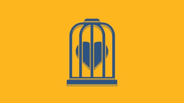 Blue Heart Bird Cage Icon Isolated Orange Background Love Sign — Stock Video