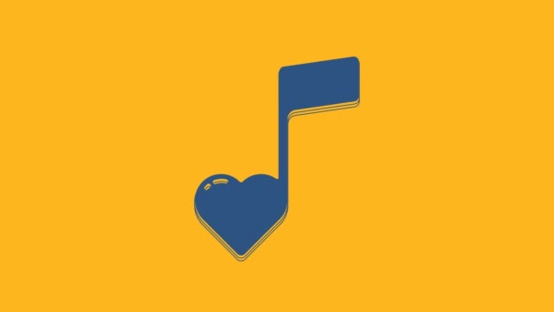 Blauwe Muzieknoot Toon Met Hartjes Pictogram Geïsoleerd Oranje Achtergrond Valentijnsdag — Stockvideo