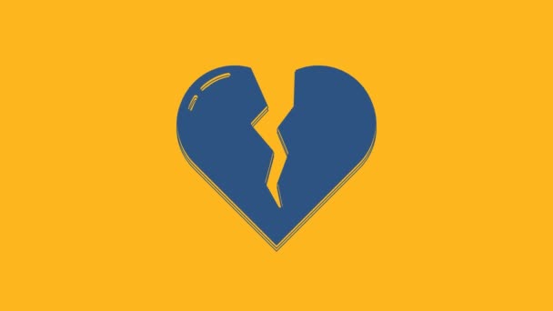 Corazón Roto Azul Icono Divorcio Aislado Sobre Fondo Naranja Símbolo — Vídeos de Stock