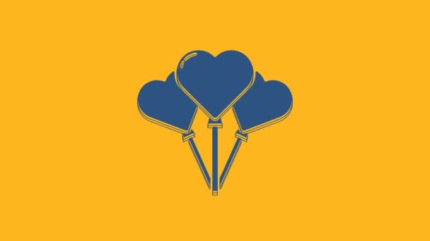 Modré Balónky Podobě Srdce Ikonou Stuhy Izolované Oranžovém Pozadí Grafická — Stock video