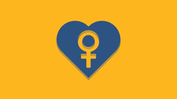 Blue Heart Female Gender Symbol Icon Isolated Orange Background Venus — Stockvideo