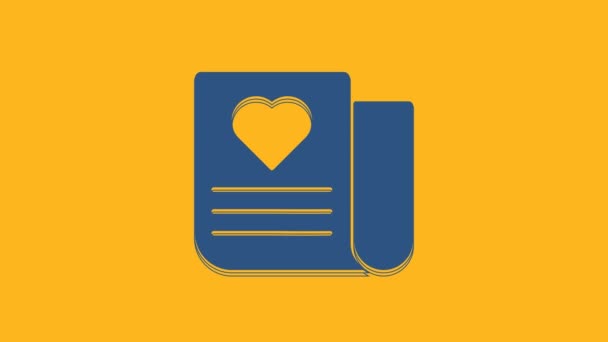Blue Envelope Valentine Heart Icon Isolated Orange Background Message Love — Stock videók
