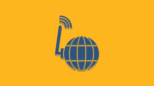 Kék Globális Technológia Vagy Közösségi Hálózati Ikon Narancssárga Alapon Elkülönítve — Stock videók
