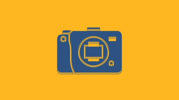 Icona Fotocamera Mirrorless Blu Isolata Sfondo Arancione Icona Della Fotocamera — Video Stock