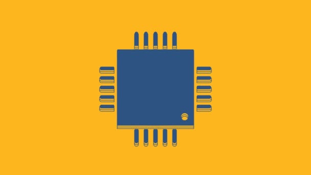 Processador Computador Azul Com Microcircuitos Ícone Cpu Isolado Fundo Laranja — Vídeo de Stock