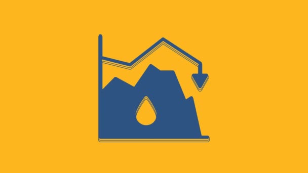 在橙色背景下孤立的原油价格蓝色下跌图标 石油工业危机概念 4K视频运动图形动画 — 图库视频影像