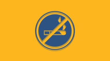 Blue No Smoking icon isolated on orange background. Cigarette symbol. 4K Video motion graphic animation.