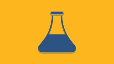 Blue Oil petrol test tube icon isolated on orange background. 4K Video motion graphic animation.