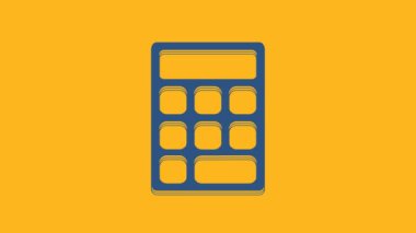 Blue Calculator icon isolated on orange background. Accounting symbol. Business calculations mathematics education and finance. 4K Video motion graphic animation.