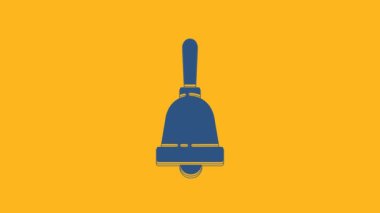 Blue Ringing bell icon isolated on orange background. Alarm symbol, service bell, handbell sign, notification symbol. 4K Video motion graphic animation.