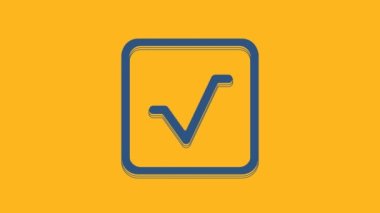 Mavi kare kök simgesi turuncu arkaplanda izole edildi. 4K Video hareketli grafik canlandırması.