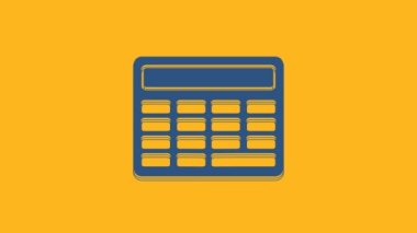 Blue Calculator icon isolated on orange background. Accounting symbol. Business calculations mathematics education and finance. 4K Video motion graphic animation.