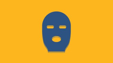 Blue Thief mask icon isolated on orange background. Bandit mask, criminal man. 4K Video motion graphic animation.